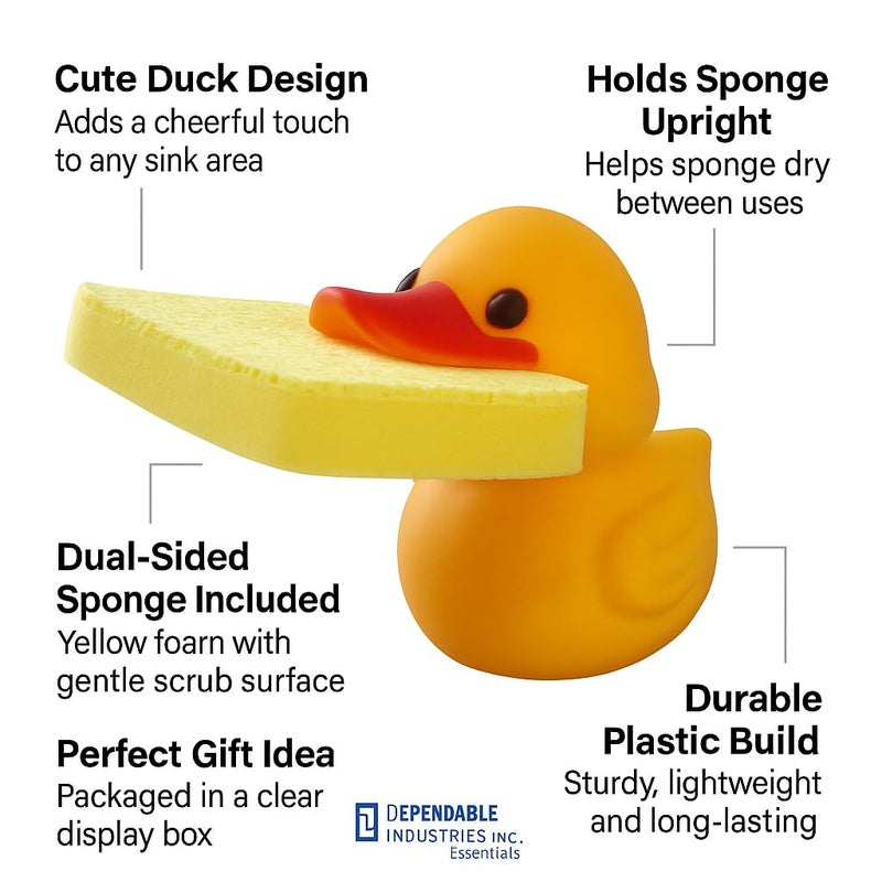 Dependable Products Duck Sponge Holder for Kitchen Sink â€“ Cute Animal Design with Dual-Sided Sponge â€“ Fun Dishwashing Accessory or Novelty Gift â€“ Dependable Industries Inc. Essentials - Image 3